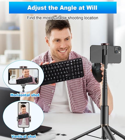 TONEOF 67" Cell Phone Selfie Stick Tripod,Smartphone Stand All-in-1 with Integrated Wireless Remote,Portable,Lightweight,Extendable for iPhone/Android(Black)