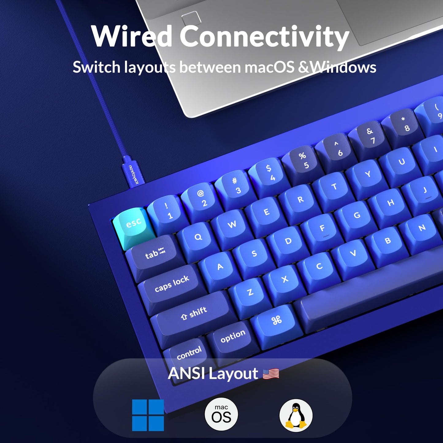 Keychron Q4 Wired Custom Mechanical Keyboard, 60% Layout QMK/VIA Programmable Macro with Hot-swappable Gateron G Pro Brown Switch Double Gasket Compatible with Mac Windows Linux(Navy Blue)