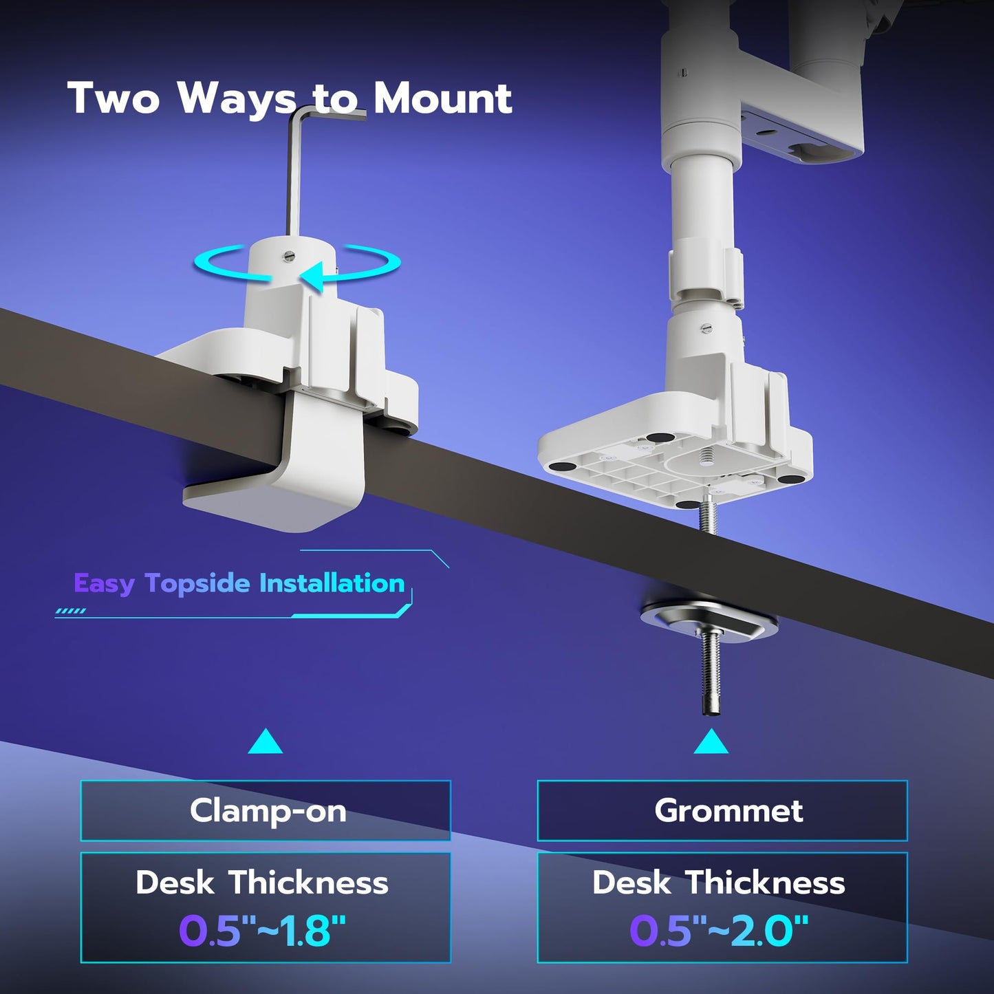 Dual Monitor Arm Desk Mount for 17-49 Inch Monitors Holds 44 lbs, White