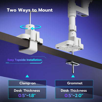 Dual Monitor Arm Desk Mount for 17-49 Inch Monitors Holds 44 lbs, White