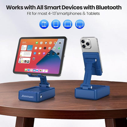 JTEMAN Cell Phone Stand with Bluetooth Speaker and Charging Function,Bluetooth Audio Power Bank Bracket,Birthday Gifts for Men Women,Kitchen Gadgets for Most Phones and Tablets-Blue