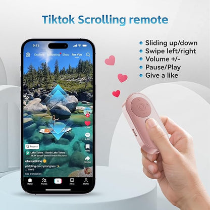 Bluetooth Camera Remote Shutter with Zoom and Front/Rear Camera Switch for Photo and Vlogging,Cllphone Remote Clicker for iOS & Android Smartphone, Wireless Video Scrolling for Tiktok