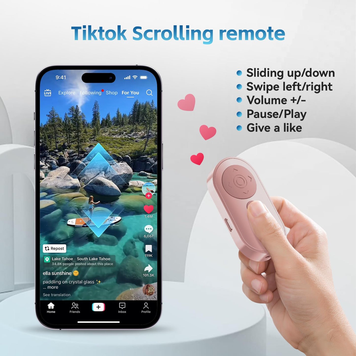 Bluetooth Camera Remote Shutter with Zoom and Front/Rear Camera Switch for Photo and Vlogging,Cllphone Remote Clicker for iOS & Android Smartphone, Wireless Video Scrolling for Tiktok