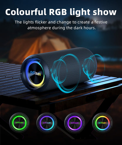 Ortizan Portable Bluetooth Speaker (2nd Gen), 40W powerful sound and deep bass, IPX7 waterproof, 30 hours of playtime, TWS for 2 speakers pairing for home, outdoor and travel - Electronics gift, Black