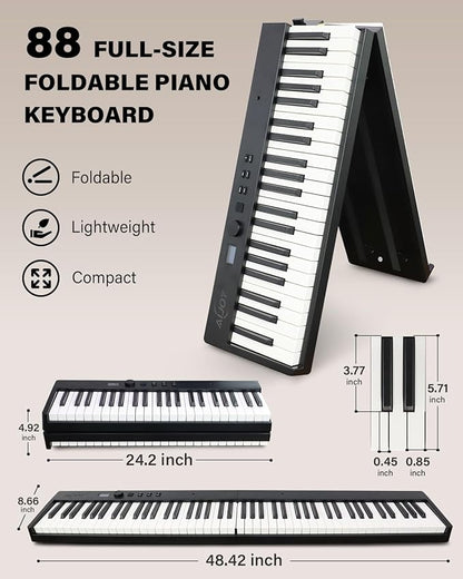 AiJoy 88-Key Piano Keyboard ASP-10F Electric Portable Folding Piano with Semi-Weighted Keyboard, Music Stand, Sustain Pedal, Handbag, USB MIDI Music Keyboard for Beginners, Black