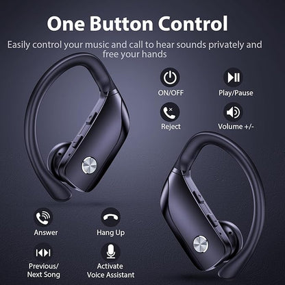 bmanl Wireless Earbuds Bluetooth Headphones Over Ear Hooks Ear Buds with 80H Playtime, LED Power Display, Dual Mic Clear Calls, Sports Wireless Ear Buds Bluetooth Earbuds for Running Gym Workout Black