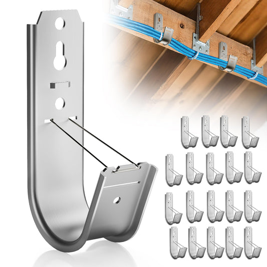 20 Pack J Cable Hook with Retainer Clip,2" J-Hook for Hanging Cable & Wire