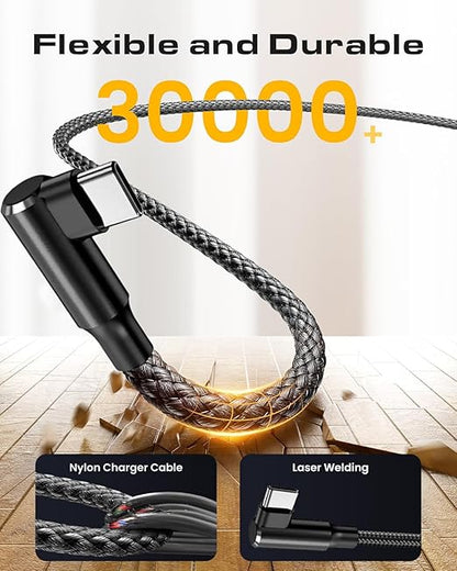 100W 2 Pack 3+6FT Type C to Type C Fast Charging Cable USBC to USBC Cord 90 Degree USB C Cable Right Angle for iPhone 16 15 Samsung Galaxy S24 S23 iPad MacBook Pixel USB C Charger