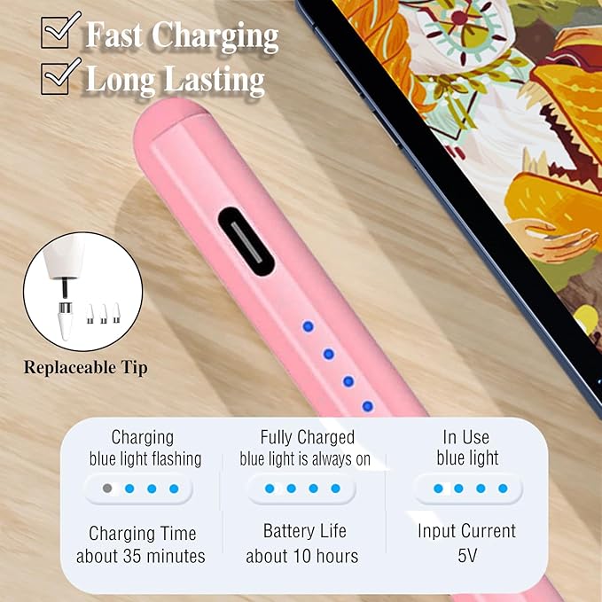 Luntak Stylists Pens for Touch Screens, Rechargeable Active Magnetic Stylus Pens Universal Tablet Pencil Stylus Pen for iPad/Pro/Air/Mini/iPhone Samsung/Android and Other Smartphone Devices-Pink