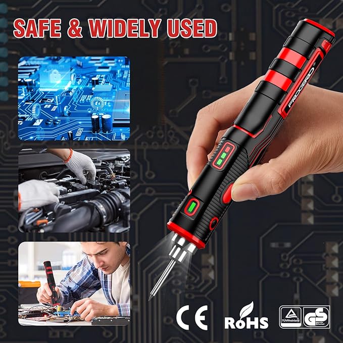 FrogBro 11W 2500mAh Cordless Soldering Iron Kit, Upgrade Max 968℉ Fast Heating Portable USB Rechargeable Soldering Iron High Capacity with Touch Sensor & LED Spotlight (2 tips+adaptor)