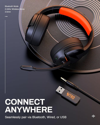 acer Wireless Gaming Headset, PS5 Headset with 2.4GHz for Ps5, Ps4, PC, Switch, Bluetooth 5.3 + 100Hrs Gaming Headphones with Noise Canceling Mic for Laptop, Mobile, Mac, 50mm Drivers (Orange)