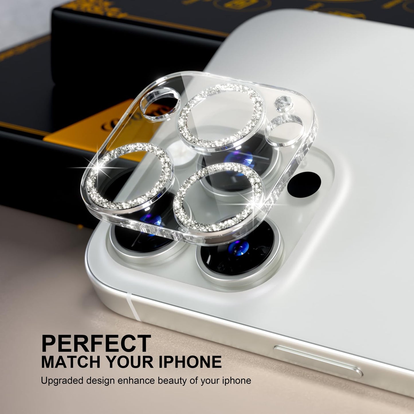 beuxece for 6 Pack iPhone 15 Pro/iPhone 15 Pro Max Camera Lens Protector [Drop Protection] [Case Friendly] [Easy Installation] 9H Tempered Glass Camera Screen Protector Cover, Glitter Silver
