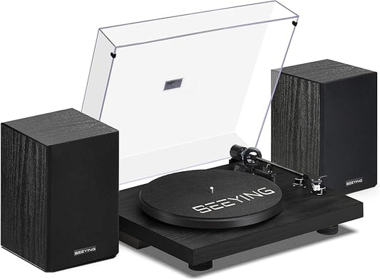 Record Player Vinyl Bluetooth Turntable with 36 Watt Stereo Bookshelf Speakers, Hi-Fi System with Magnetic Cartridge, USB Recording and Auto Stop