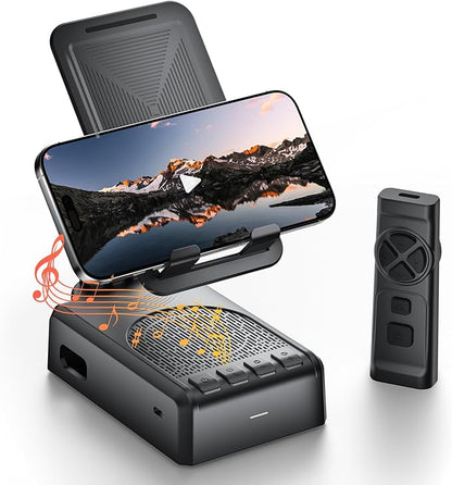 Cell Phone Stand with Bluetooth Speaker and Remote Control(Video Control/Camera Control),Birthday Gift, Portable Bluetooth Speaker for Home and Outdoors, All Day Playtime, Compatible with iOS/Android