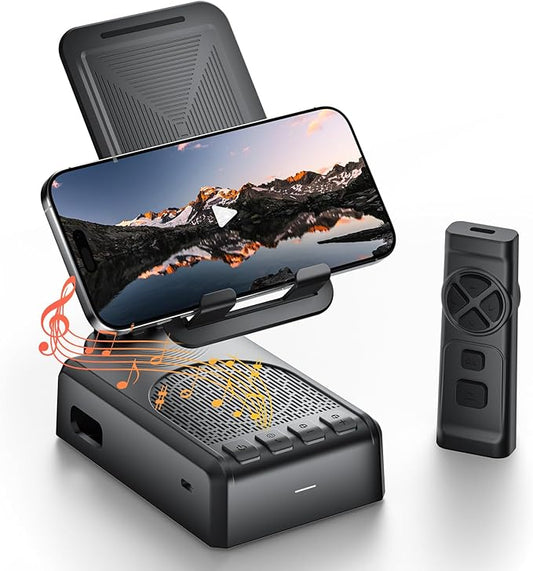 Cell Phone Stand with Bluetooth Speaker and Remote Control(Video Control/Camera Control),Birthday Gift, Portable Bluetooth Speaker for Home and Outdoors, All Day Playtime, Compatible with iOS/Android