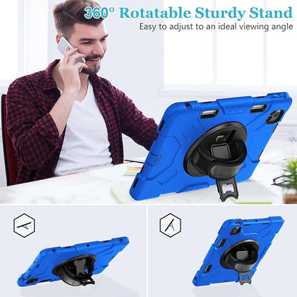 Case for iPad Pro 11 Inch 2022/2021/ 2020/2018: Silicone Cover for iPad 11 Inch 4th/ 3rd/ 2nd/ 1st/ Generation with Screen Protector- Stand- Handle- Shoulder Strap- Pencil Holder- Blue