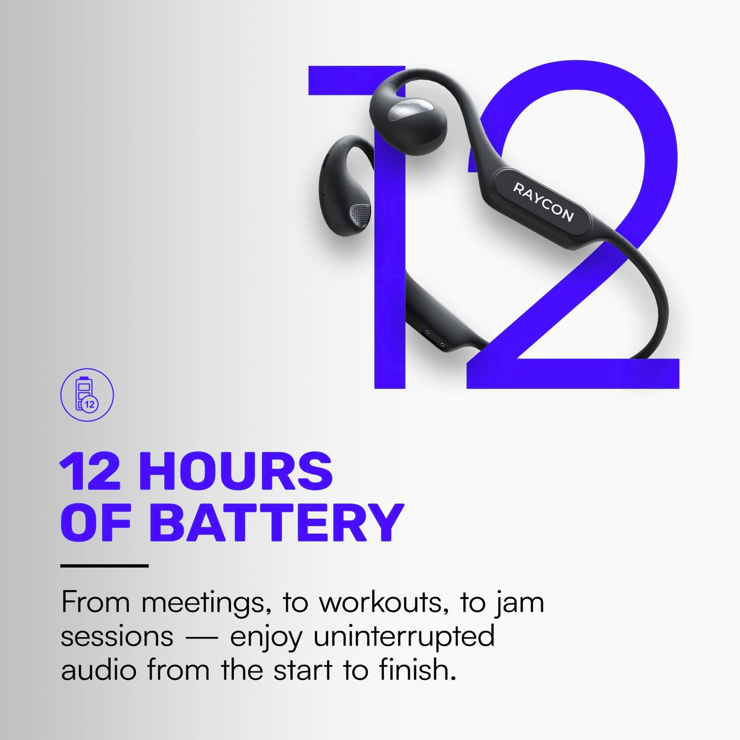 Raycon Open Bluetooth Headphones - Open Ear Running Headphones, Sweat & Water-Resistant Open Earbuds with Mic for Sports & Workouts, 12hr Playtime (Black)