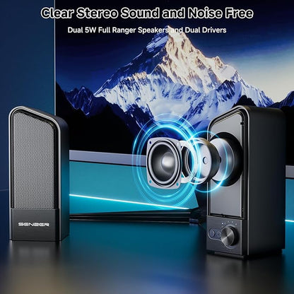 SENZER CS20 2 in 1 Bluetooth Computer Speakers for Desktop, USB Plug & Play Clear Sound PC Speakers with RGB Light, Monitor Sound Bar with Volume Knob, Gaming Speaker for PC Laptop Phone Tablet