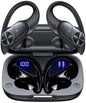 PocBuds Bluetooth Headphones Wireless Earbuds 80hrs Playtime Wireless Charging Case Digital Display Sports Ear Buds with Earhook Deep Bass IPX7 Waterproof Over-Ear Earphones for TV Phone Laptop Blue