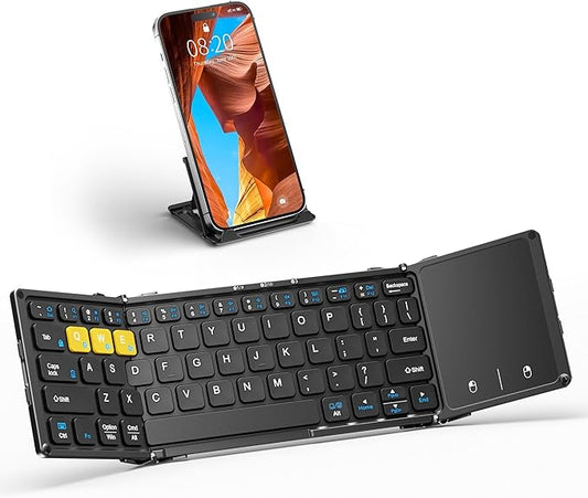 Artciety Foldable Bluetooth Keyboard, Wireless Portable Keyboard with Larger Touchpad, Pocket-Sized Folding Travel Keyboard for MacOS Android Windows iOS, Sync Up to 3 Devices (BT5.1 x 3)