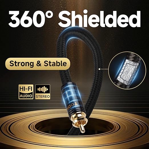 TODN Hi End RCA Cables Audiophile RCA to RCA Stereo HiFi Audio Cable for Car, Speakers,Amps (4.9 ft/1.5 m, 1 Pair)