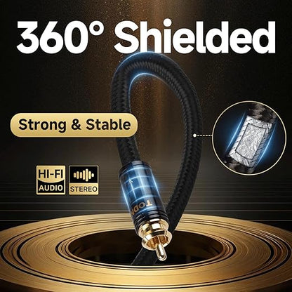 TODN HiFi RCA Cables Audiophile 2 RCA Male to Male Shielded Audio Cable for Home Stereo Systems, Premium Sliver-Plated O-C-C Core (6.5ft/2m, 1 Pair)
