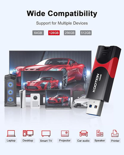 KOOTION 128GB USB Thumb Drive 3.1 Flash Drive Ultra High Speed up to 150MB/s, Retractable Memory Stick, 128G External Solid State Flash Drive