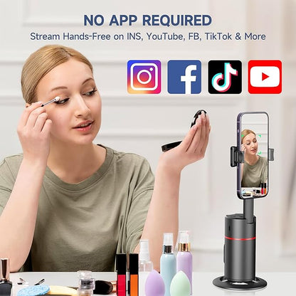 Auto Face Tracking Tripod, No App, Smart Shooting Phone Holder with Remote, 360° Rotation Body Phone Camera Mount with Phone Holder Body Smart Tracking Tripod for Vlog/TIK Tok, Rechargeable Battery
