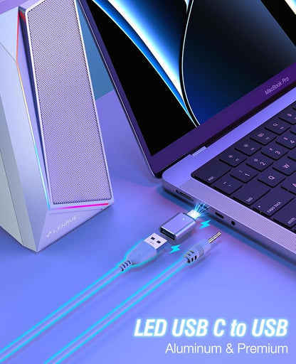 LENRUE Computer Speakers, USB/USB-C Powered PC Speakers with Loud Stereo Sound, Headphone-in for Desktop, Laptop, Monitor