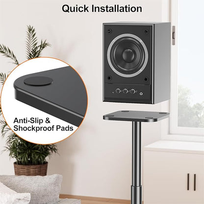 ELIVED Universal Speaker Stands Height Adjustable 28"-37.4", Bookshelf Speaker Stand Pair for Satellite Studio Large Speakers Up to 22 lbs, Surround Sound Speaker Stand with Cable Management, Black