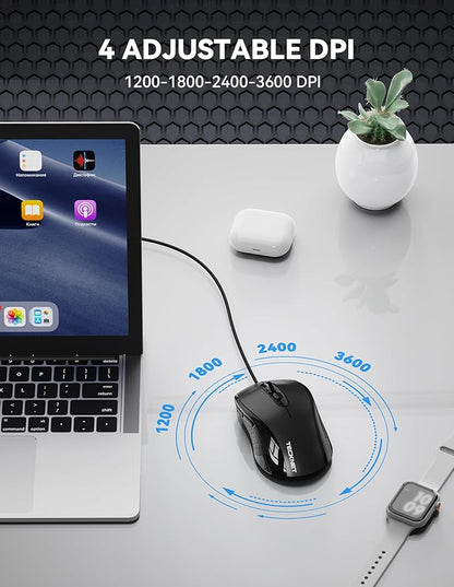 TECKNET Wired Mouse (Black)