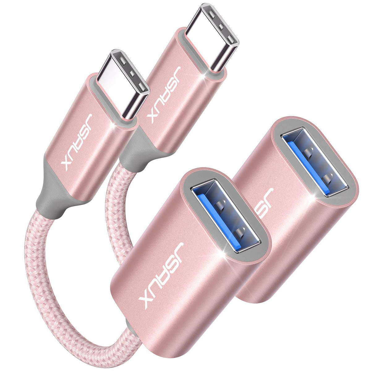 JSAUX USB C to USB 3.0 Adapter [2 Pack], USB C Male to USB Female OTG Cable Adapter Compatible with MacBook Pro/Air, iPhone 18 Pro Max/iPhone Duo‌/Air/17/16/15 Series, Samsung Galaxy S26/S25/S24/S23