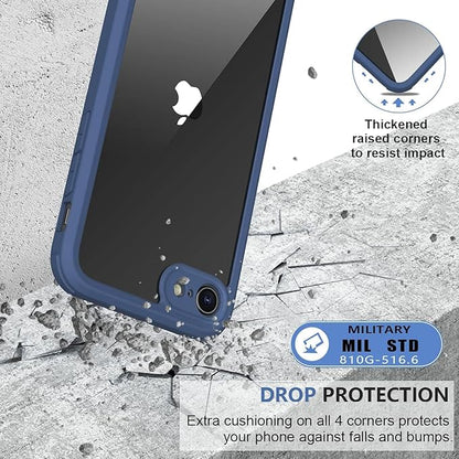 Miracase for iPhone SE Phone Case 3rd/2nd Generation 2022 2020 Full-Body with Built-in Glass Screen Protector, Heavy Duty 360° Protective Shockproof Bumper Cover for iPhone 8/SE, Blue