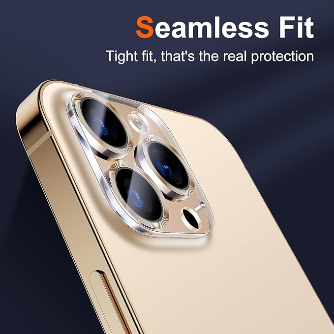 UniqueMe [3 Pack] Camera Lens Protector Compatible with iPhone 13 Pro 6.1" / 13 Pro Max 6.7" Tempered Glass,[Case Friendly][New version][Scratch-Resistant][Easy Installation] -Gold