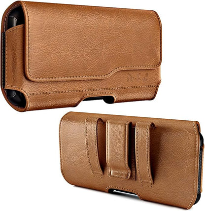 DeBin Case for Large iPhone Plus, Pro Max Cell Phones, Samsung Galaxy S24+ Plus 5G to S10+ Plus Smartphones – Cellphone Belt Holder Clip Holster Carry Pouch Man Women (Fits Phone with Case on) Brown