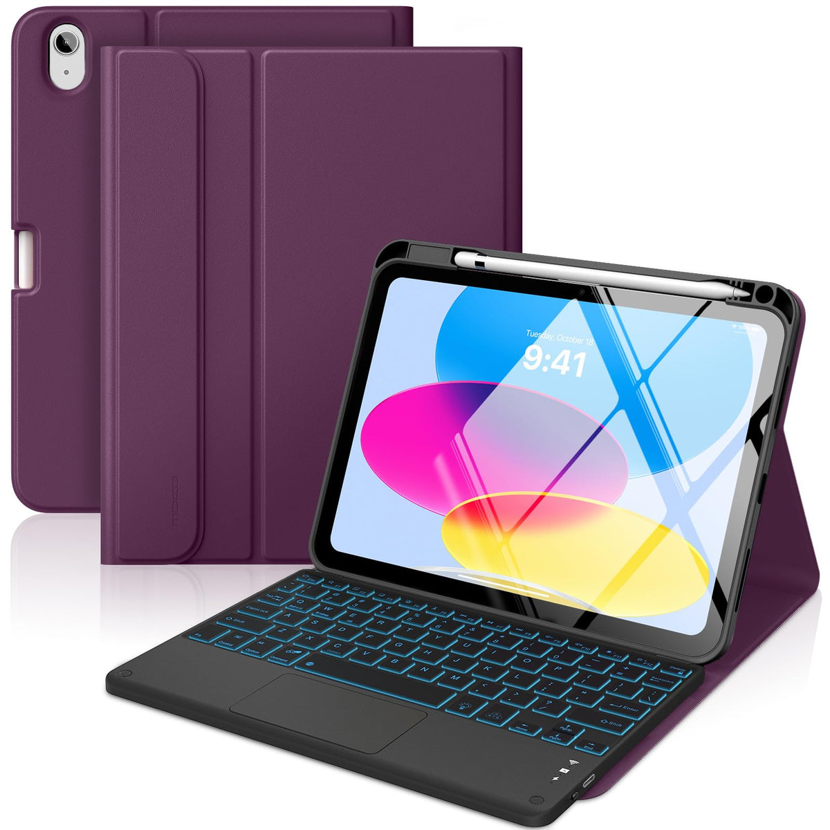 MoKo Touch Keyboard Case for iPad (A16) 11th/10th Gen,Nosegay Pink