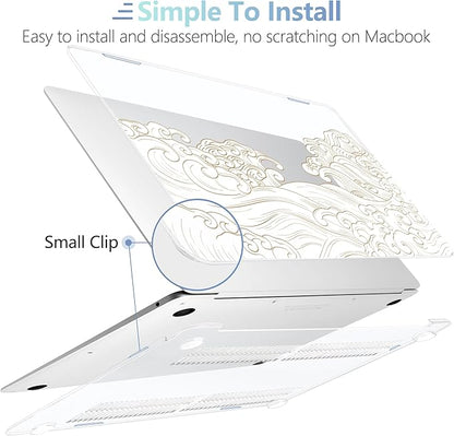 MEEgoodo for MacBook Air 13.3 inch Case 2021 2020 2019 2018 A2337 M1 A2179 A1932, Laptop Shell with Keyboard Webcam Cover & Trackpad Film & Type C Adapter for MacBook Air M1, Hand Drawn Wave