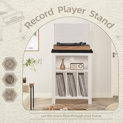 Record Player Stand with Vinyl Record Storage Holds up to 160 Albums,Large Wood Record Player Table Dispaly Shelf，White Turntable Stand Cabinet for Living Room,Bedroom,Office 8