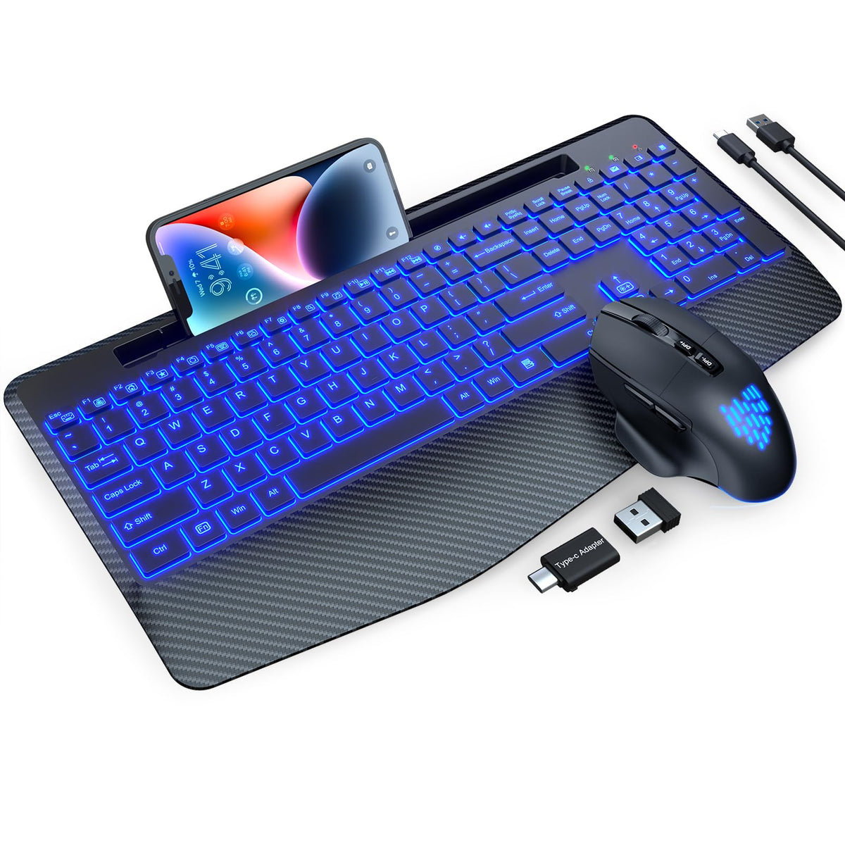 SABLUTE Wireless Keyboard and Mouse Combo, Backlit Scissor Keys, Wrist Rest