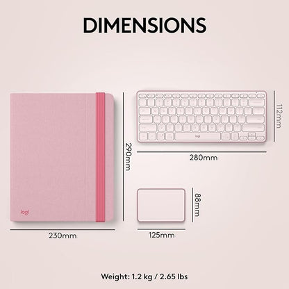 Logitech Casa Pop Up Desk Kit - Adjustable Laptop Stand for Desk, Wireless Keyboard & Touchpad, Bluetooth, USB C Charging, Bohemian Blush, Pink