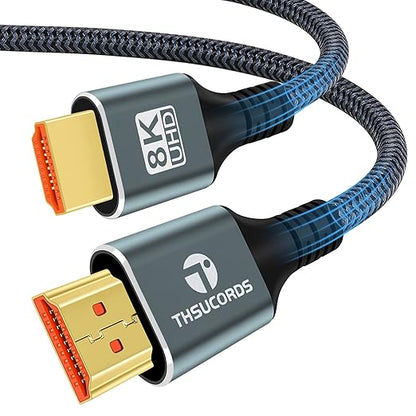 Thsucords 8K 4K HDMI Cable 1.6FT, High Speed Braided HDMI to HDMI 2.1 Cord Supports 8K@60Hz, 4K@120Hz 144Hz 48Gbps Compatible with Roku TV/PS5/HDTV/Blu-ray