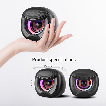 USB Powered Computer Speakers with RGB Colorful Lighting 2.0 Stereo Sound System, Headphone Jack, Plug and Play, Works with PC/Laptop (USB-C Adapter Included)