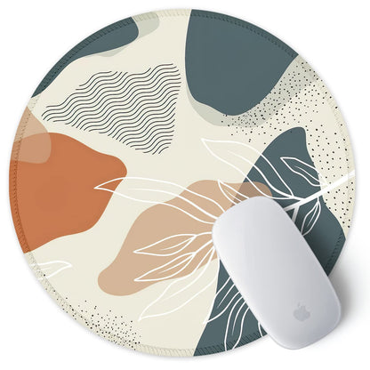 ITNRSIIET Round Mouse Pad with Stitched Edge Premium-Textured Waterproof Non-Slip Rubber Base Desktop Protection Mat Diameter 8.7 inches, Abstract Leaf