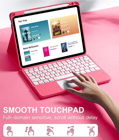 Compatible with iPad Air 11 Inch & Air 5th/ Air 4th Generation Case with Keyboard - Multi-Touch Trackpad, 7-Color Backlit, Detachable Folio Cover for Air 11-inch M3/M2 (2025/2024) (Pink)