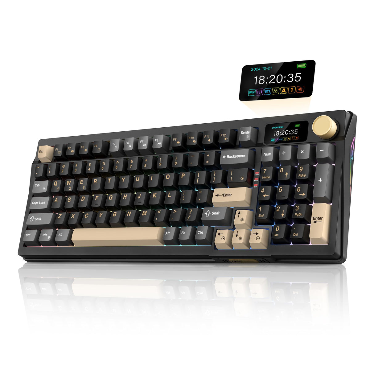 RedThunder K95 Wireless Mechanical Keyboard,TFT Screen & Knob, Trip-Modes Connection, Gasket Custom Hot-Swap Keyboard, RGB Backlit, Pre-lubed Linear Switches, Side Printed PBT Keycaps, Gradient Pink