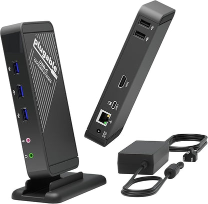Plugable USB-C Dock with 4K HDMI and 60W Charging, Compatible with Thunderbolt 3/4, USB4, and USB C iPhone, iPad, Windows, and Chromebook 1Gbps Ethernet, 3X USB 3.0, 2X USB 2.0, Driverless