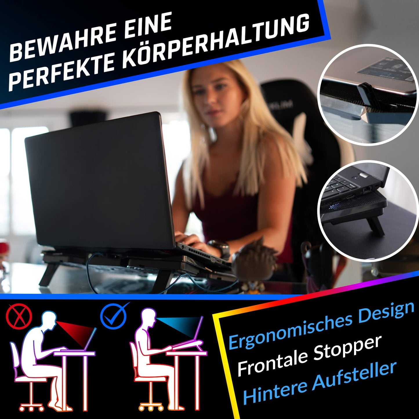 KLIM Wind Laptop Cooling Pad - More Than 500,000 Units Sold - New Version - Powerful Rapid Action Laptop Cooler - Laptop Stand with 4 Cooling Fans - 2 USB Ports - PC Mac PS5 PS4 Xbox One - Cobra Red