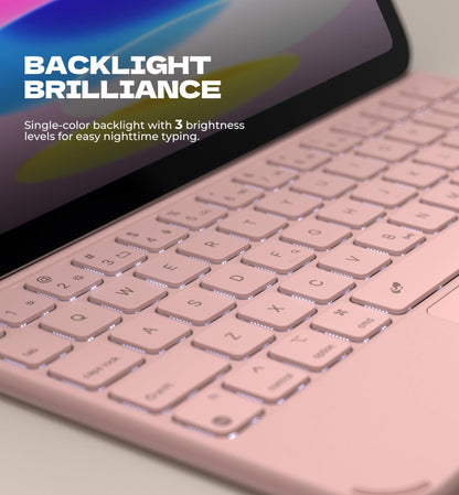 Dexnor for iPad (A16) 11th/10th Generation Case with Keyboard Ultra-Thin Magnetic Folio Keyboard Case Trackpad Pencil Holder Backlit Rechargeable for iPad A16 11" 2025/10th Gen 10.9" 2022, Pink