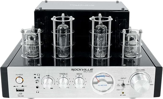 Rockville BluTube 70W Tube Amplifier Stereo Receiver, Bluetooth, EDR, Compact Design, Warm Sound, for Home Audio Enthusiasts