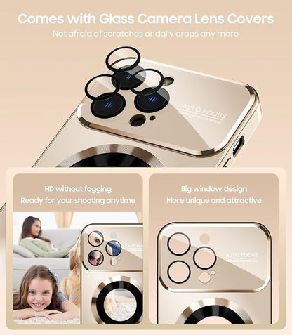 Magnetic for iPhone 13 Pro Case, Built-in Camera Lens Protector, Compatible with MagSafe, Logo View, Military Grade Protective Phone Cover, Desert Titanium